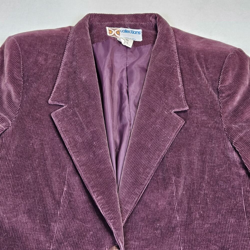 VTG 70s 80s Womens 12 Blazer Corduroy Jacket Japan Leather Button Plum Purple - Picture 16 of 16